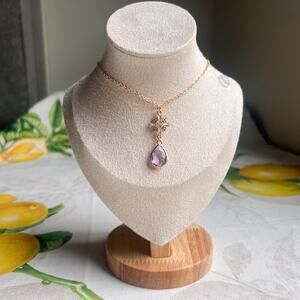 Lavender Amethyst Crystal Cross Shaped Boho Bohemian Elegant Casual Necklace